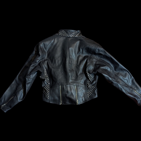 Vtg Harley Davidson Black Leather Jacket Studded Detailing Zippers Moto Sz L - Picture 8 of 14